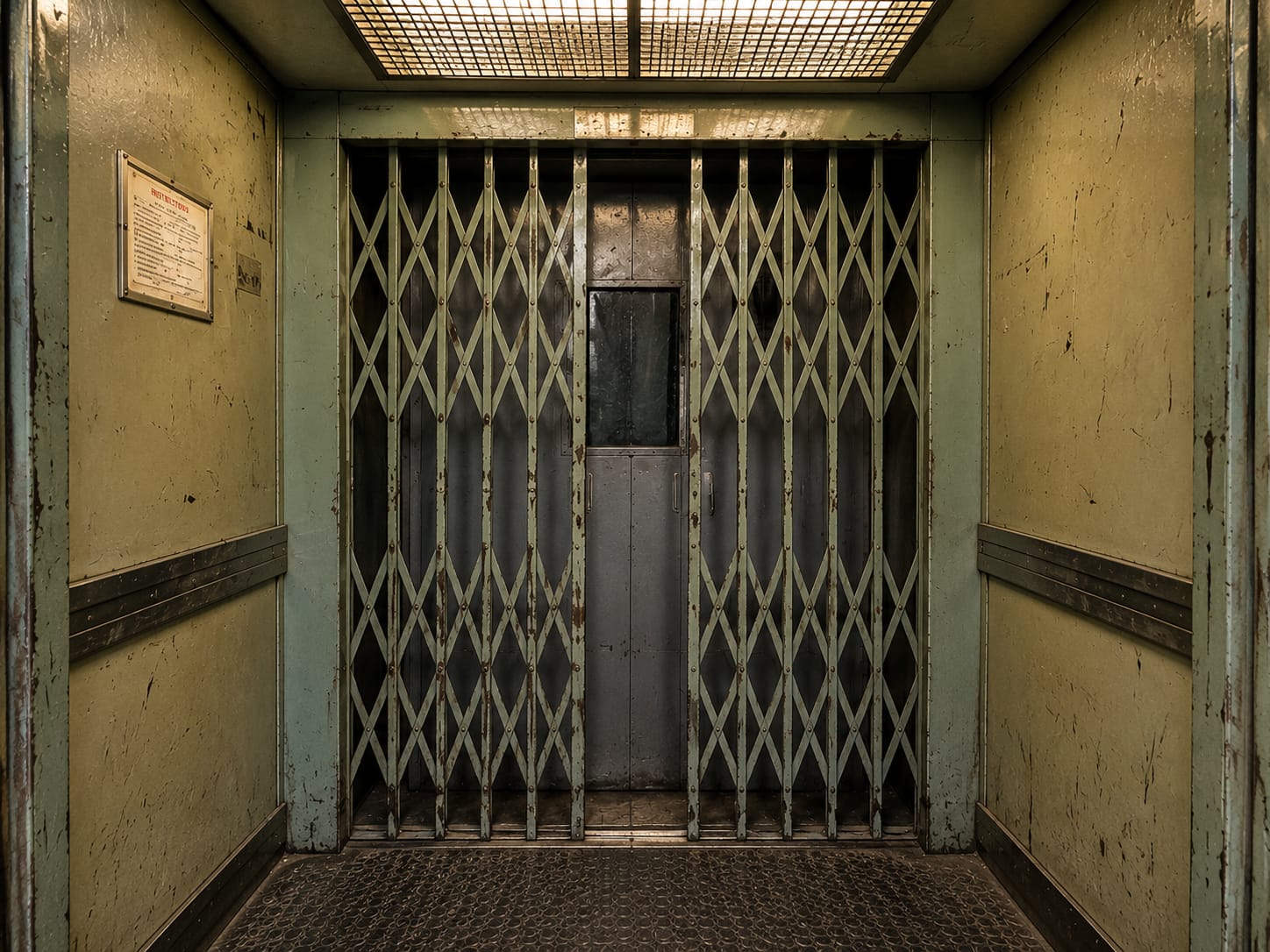Modern glass elevator with metal doors